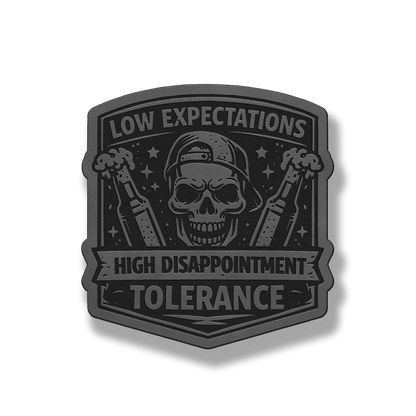 Low Expectations Male patch in classic gray leatherette