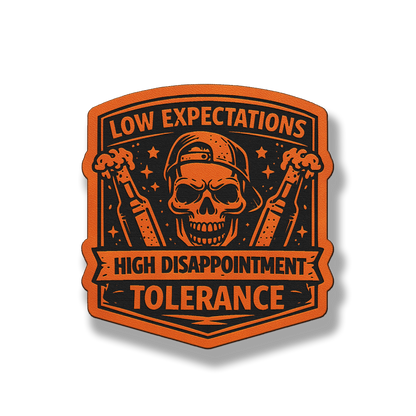 Low Expectations Male patch in classic orange leatherette