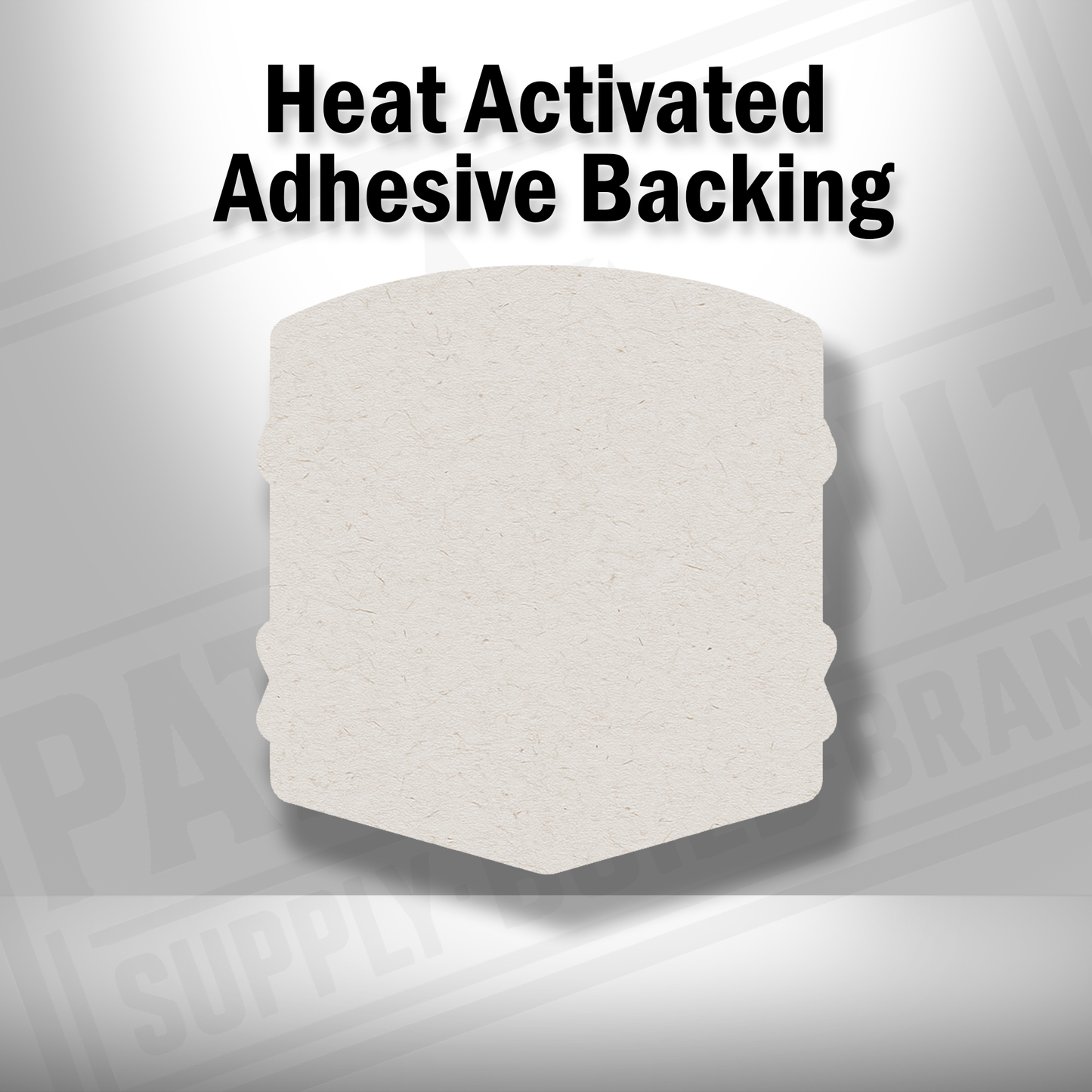 Heat-activated adhesive backing shown on Low Expectations Male patch