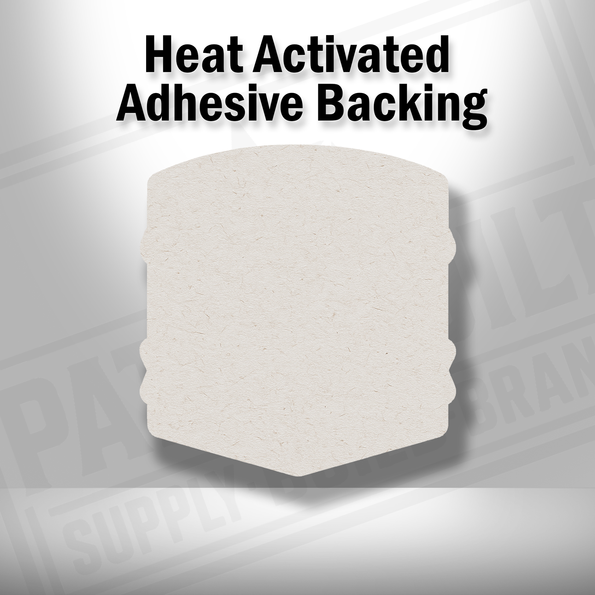 Heat-activated adhesive backing shown on Low Expectations Male patch