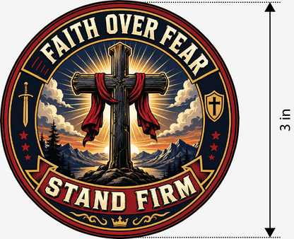 PREORDER - Faith Over Fear Stand Firm Christian Cross – Leatherette Morale Patch