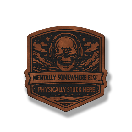 Mentally Somewhere Else Skull leatherette morale patch in saddle chestnut