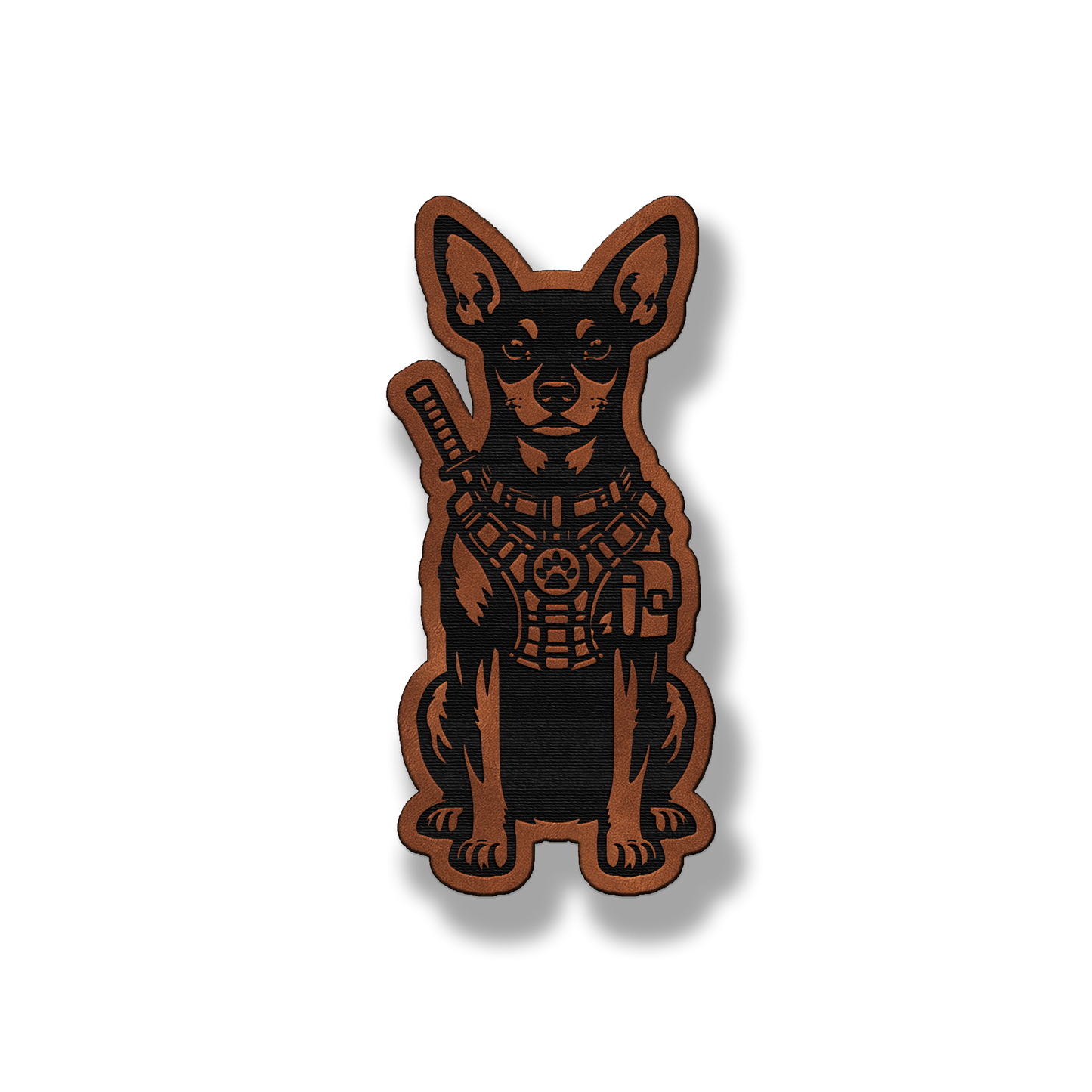 Tactical Miniature Pinscher dog leatherette morale patch in saddle chestnut
