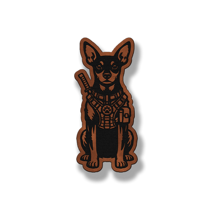 Tactical Miniature Pinscher dog leatherette morale patch in saddle chestnut