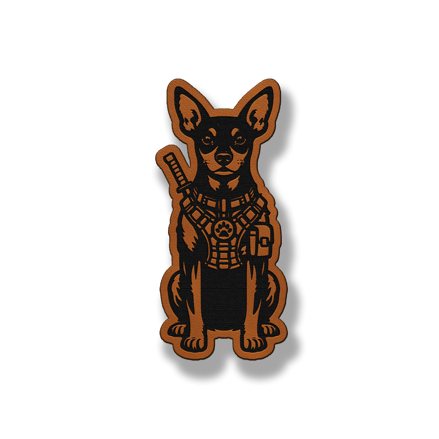 Tactical Miniature Pinscher patch in classic chestnut brown leatherette