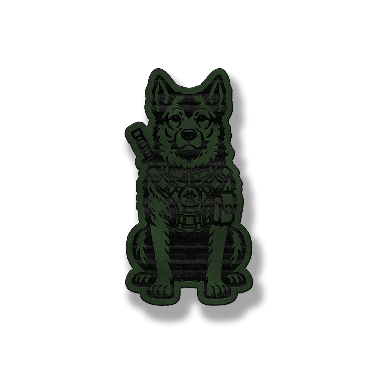 Tactical Norwegian Elkhound dog patch in saddle green leatherette