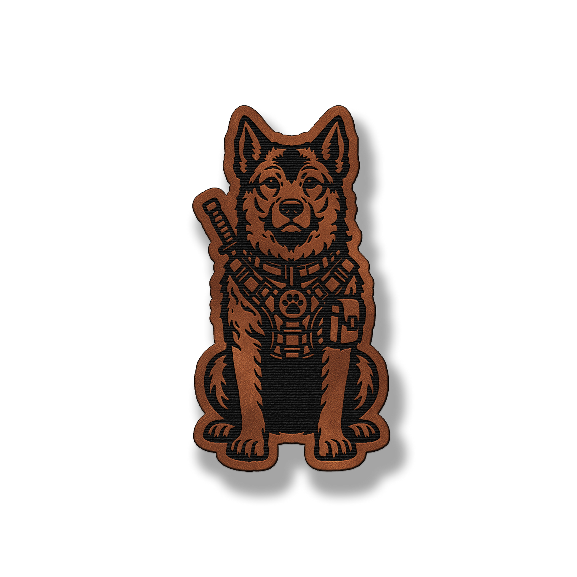 Tactical Norwegian Elkhound dog leatherette morale patch in saddle chestnut