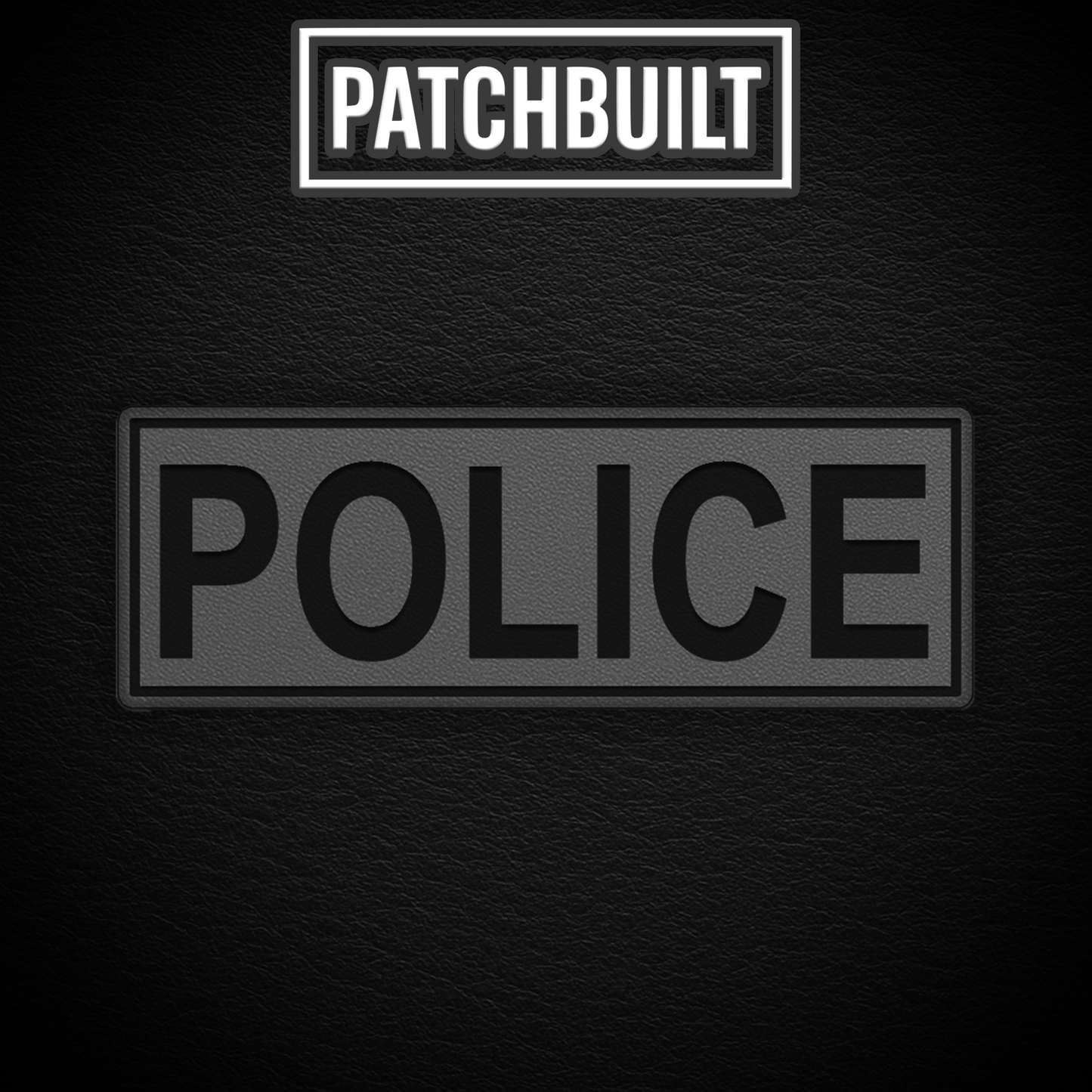 POLICE – Large Gray Leatherette Patch (Hook & Loop or Iron-On)