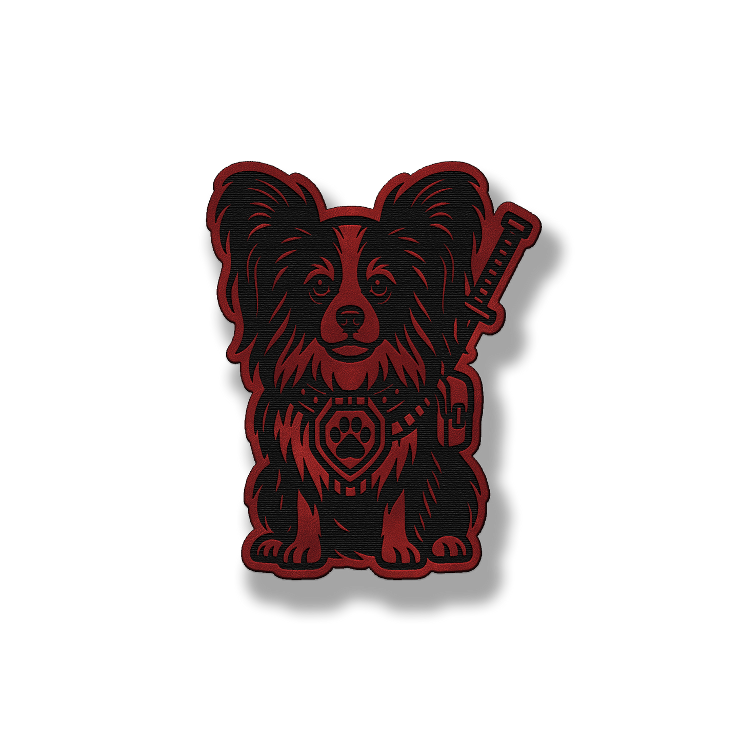 Papillon tactical dog patch in saddle red leatherette