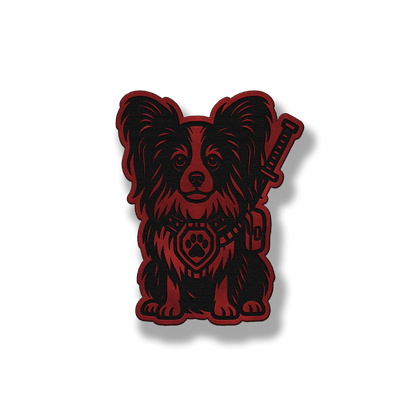 Papillon tactical dog patch in saddle red leatherette