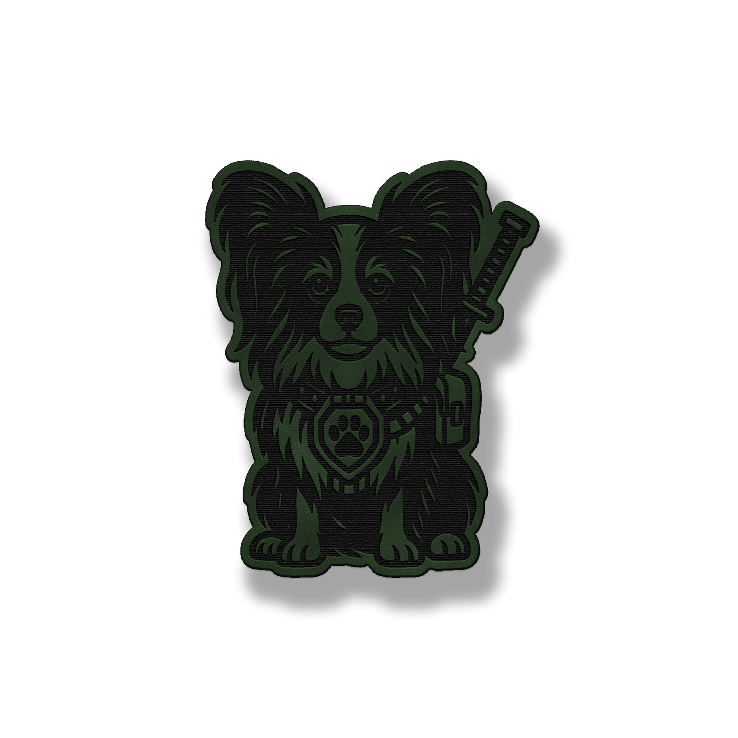 Papillon tactical dog patch in saddle green leatherette