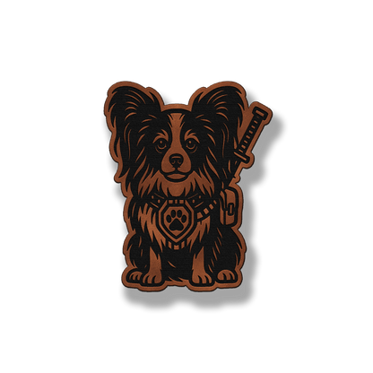 Papillon tactical dog leatherette morale patch in saddle chestnut