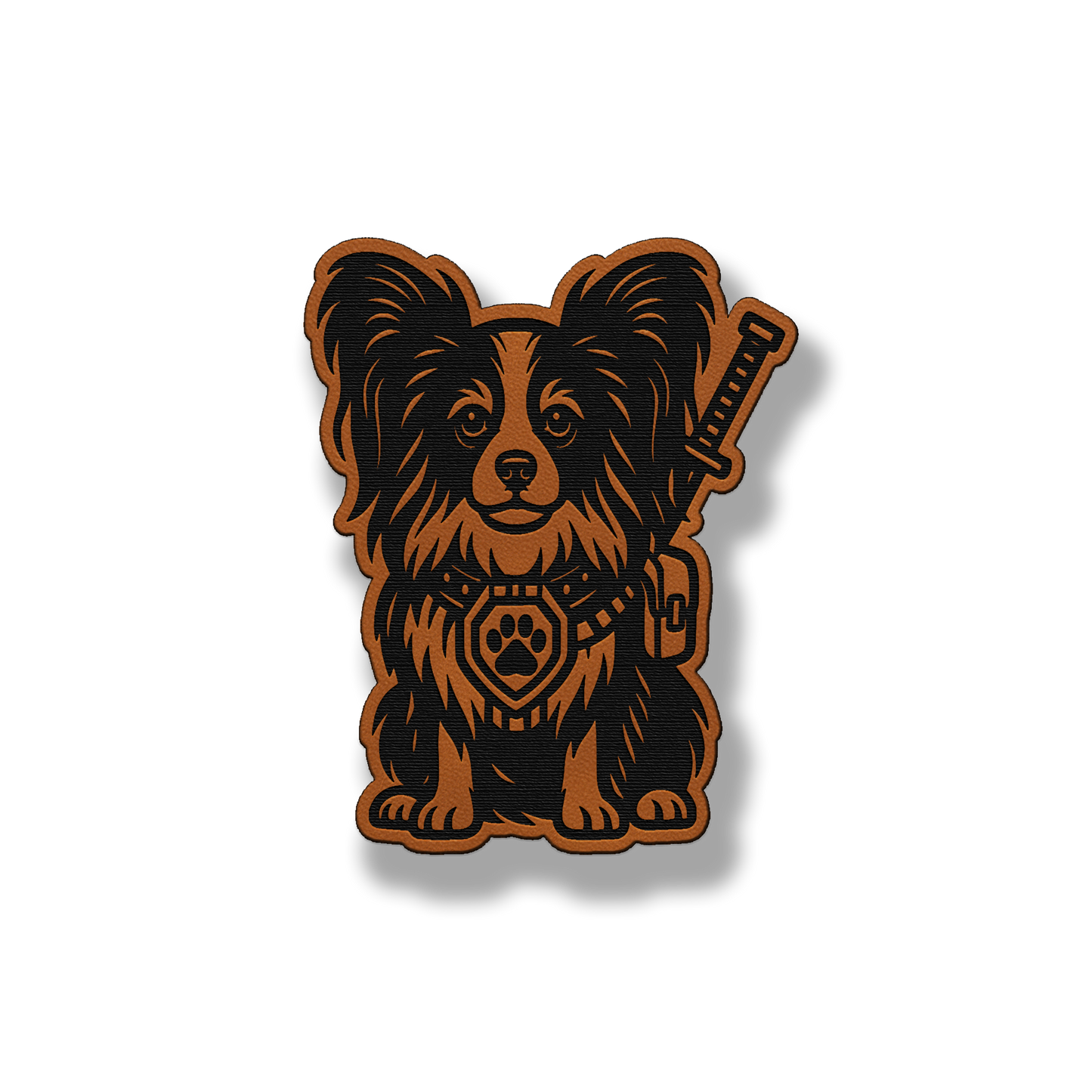 Papillon tactical dog patch in classic chestnut brown leatherette