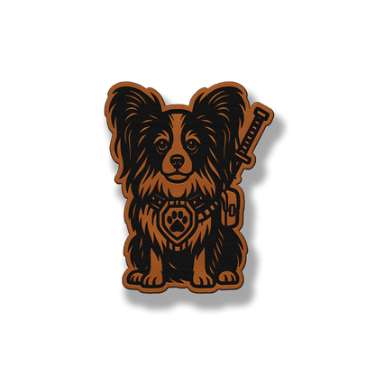 Papillon tactical dog patch in classic chestnut brown leatherette