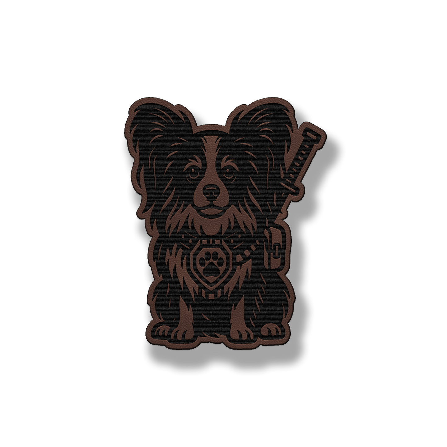 Papillon tactical dog patch in classic light brown leatherette
