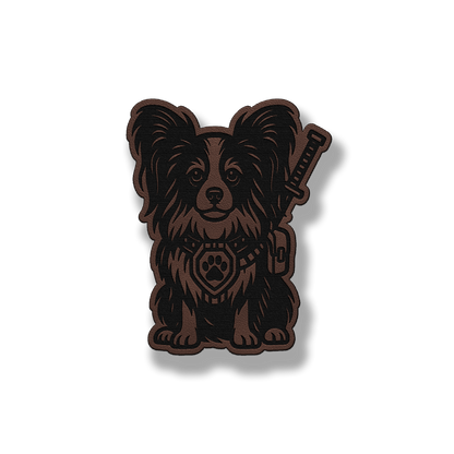 Papillon tactical dog patch in classic light brown leatherette