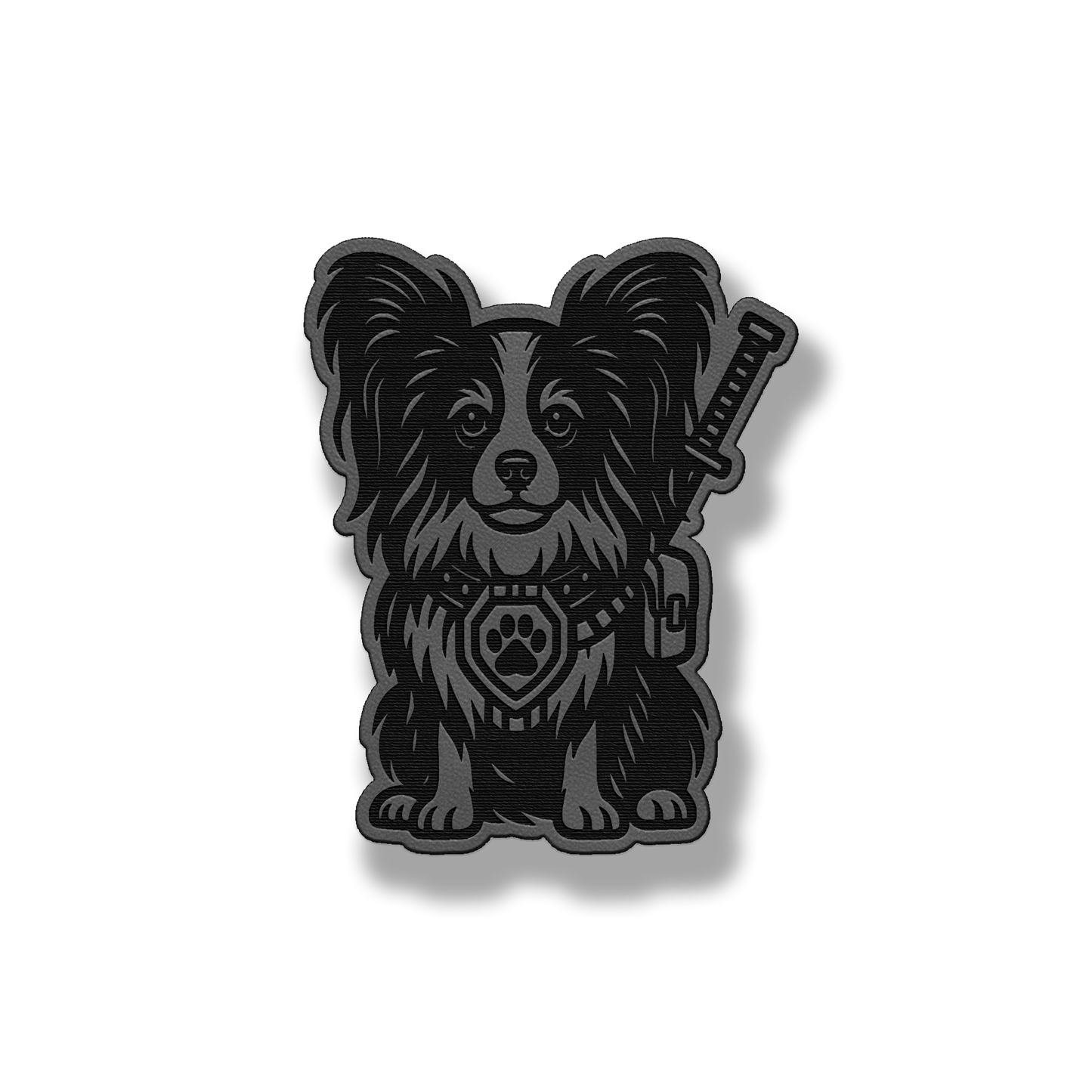 Papillon tactical dog patch in classic gray leatherette