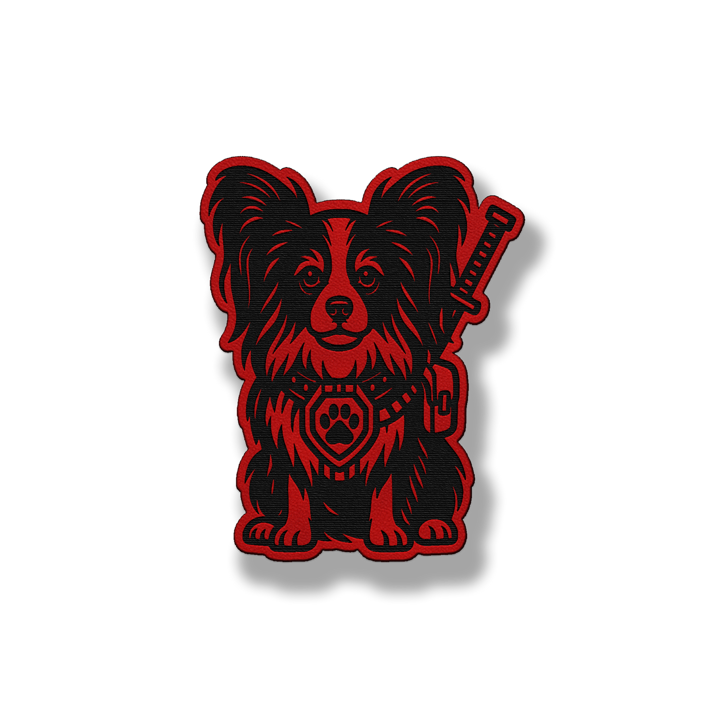 Papillon tactical dog patch in classic red leatherette