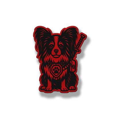 Papillon tactical dog patch in classic red leatherette