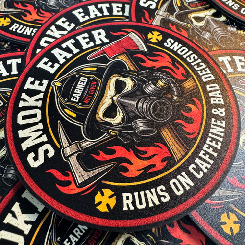 PREORDER - Smoke Eater Runs on Caffeine and Bad Decisions – Leatherette Morale Patch