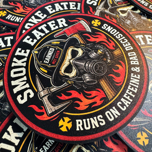 PREORDER - Smoke Eater Runs on Caffeine and Bad Decisions – Leatherette Morale Patch