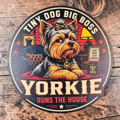PREORDER - Yorkie Tiny Dog Big Boss Runs the House – Leatherette Morale Patch