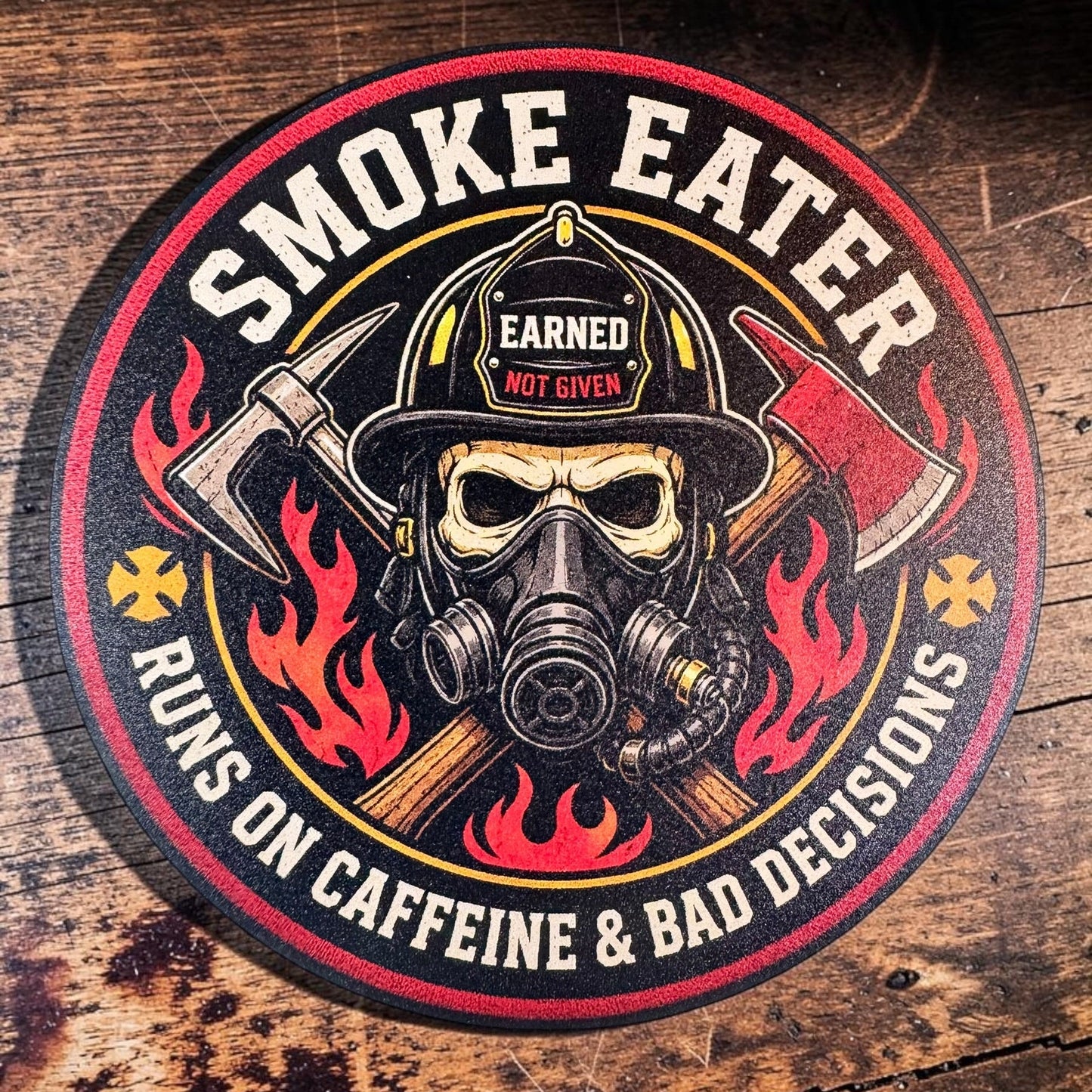 PREORDER - Smoke Eater Runs on Caffeine and Bad Decisions – Leatherette Morale Patch