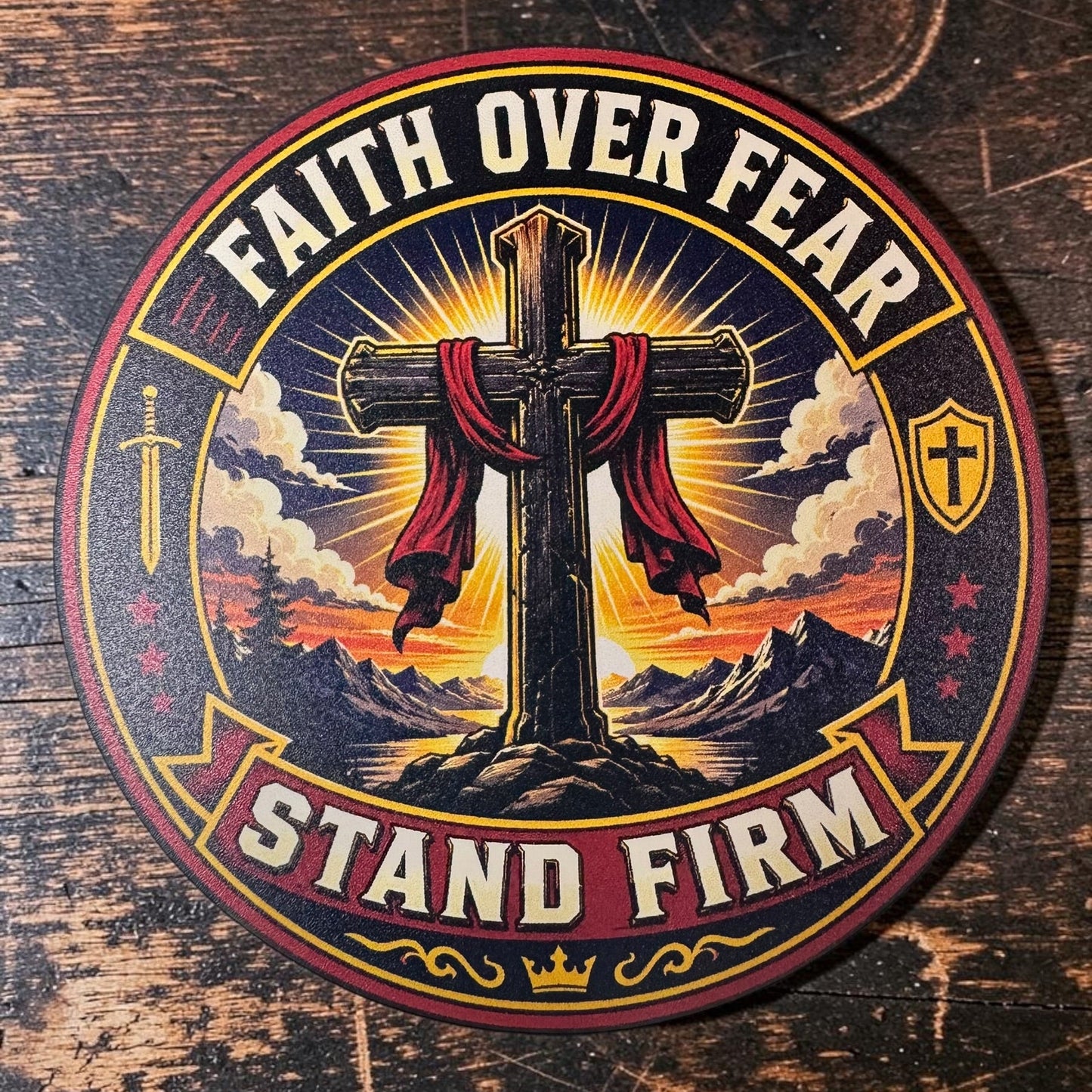 PREORDER - Faith Over Fear Stand Firm Christian Cross – Leatherette Morale Patch