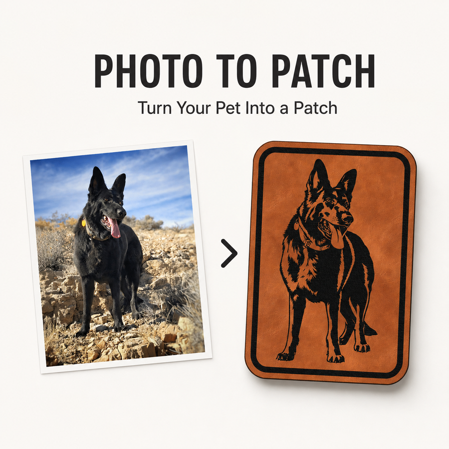 Photo to custom pet portrait patch example