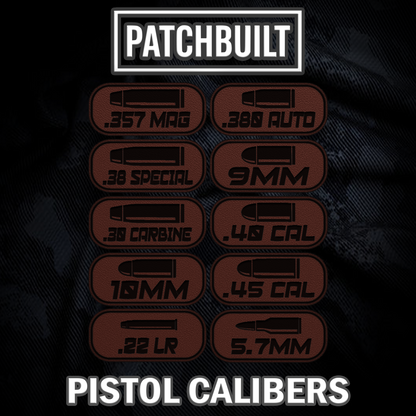 Pistol Caliber Velcro® Patch Tags – Hook Backed with Sticky Loop Mount