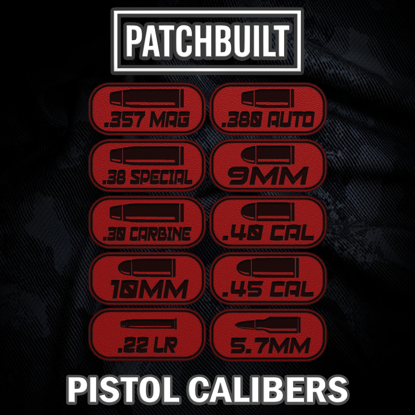 Pistol Caliber Velcro® Patch Tags – Hook Backed with Sticky Loop Mount