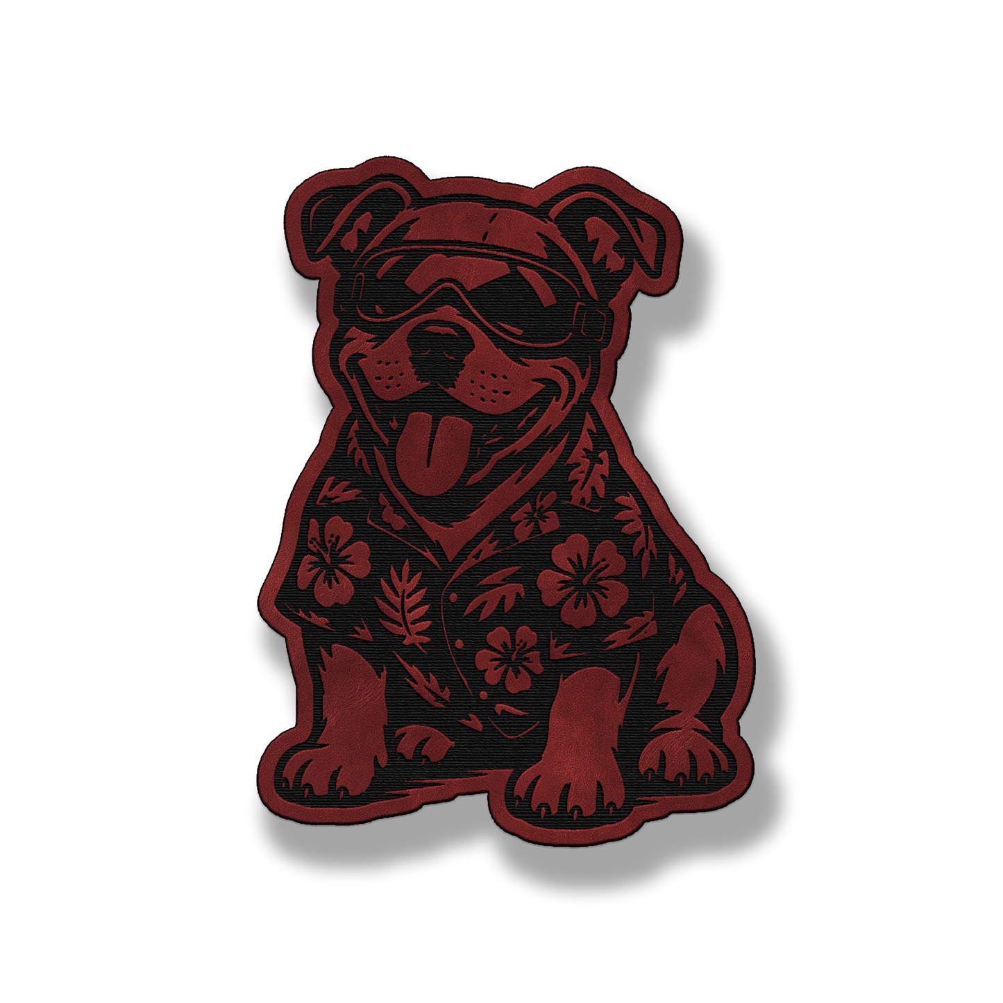 Beach Pitbull dog leatherette morale patch in saddle red