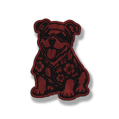 Beach Pitbull dog leatherette morale patch in saddle red