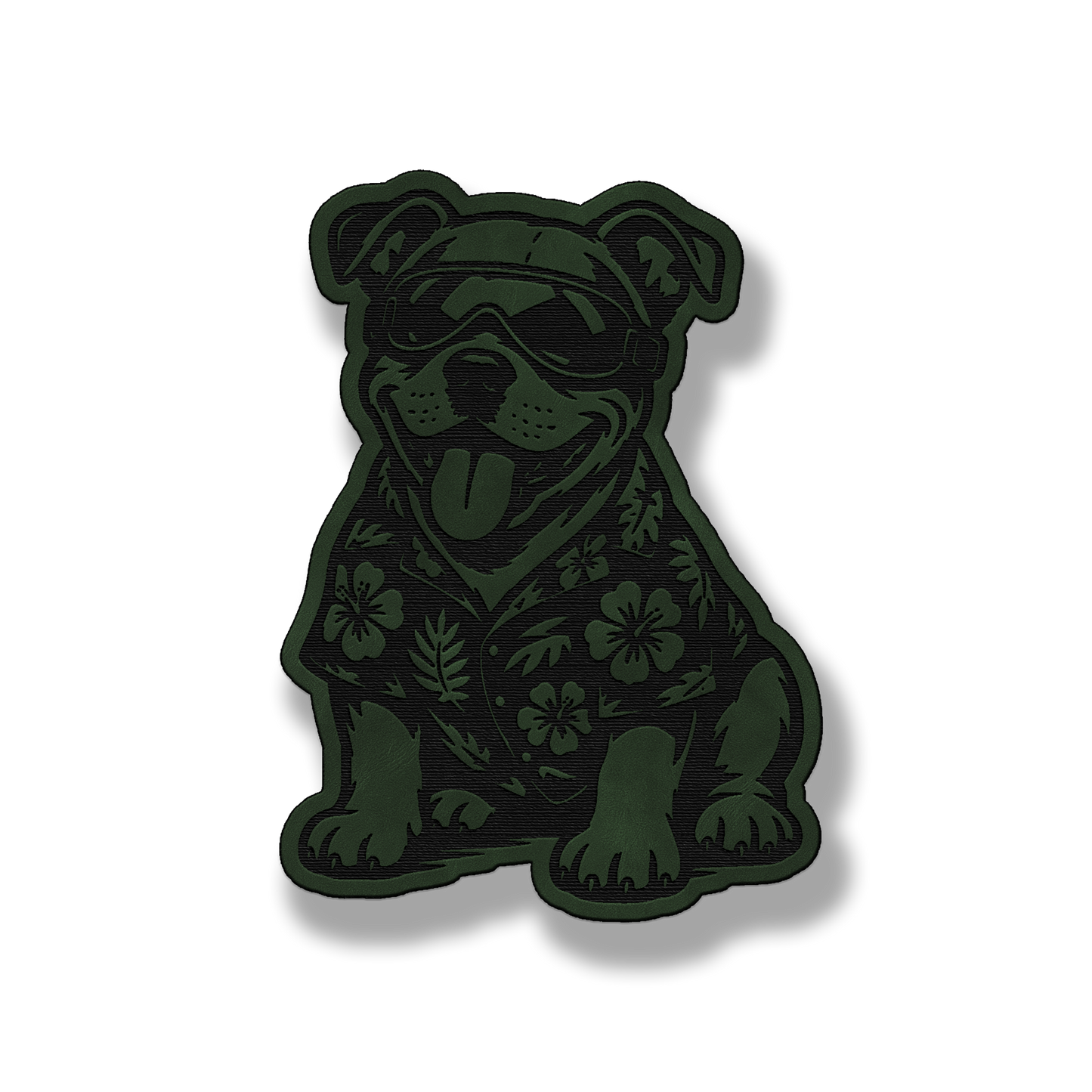 Beach Pitbull dog leatherette morale patch in saddle green