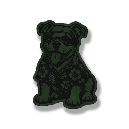 Beach Pitbull dog leatherette morale patch in saddle green