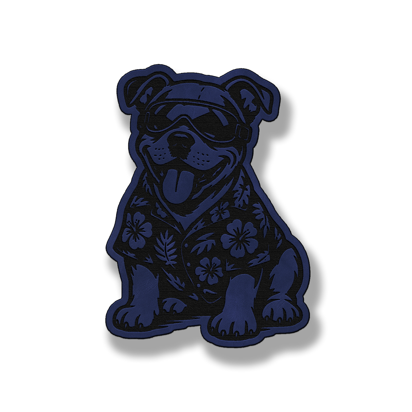 Beach Pitbull dog leatherette morale patch in saddle blue
