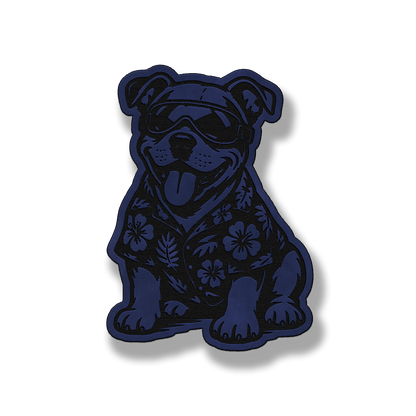 Beach Pitbull dog leatherette morale patch in saddle blue