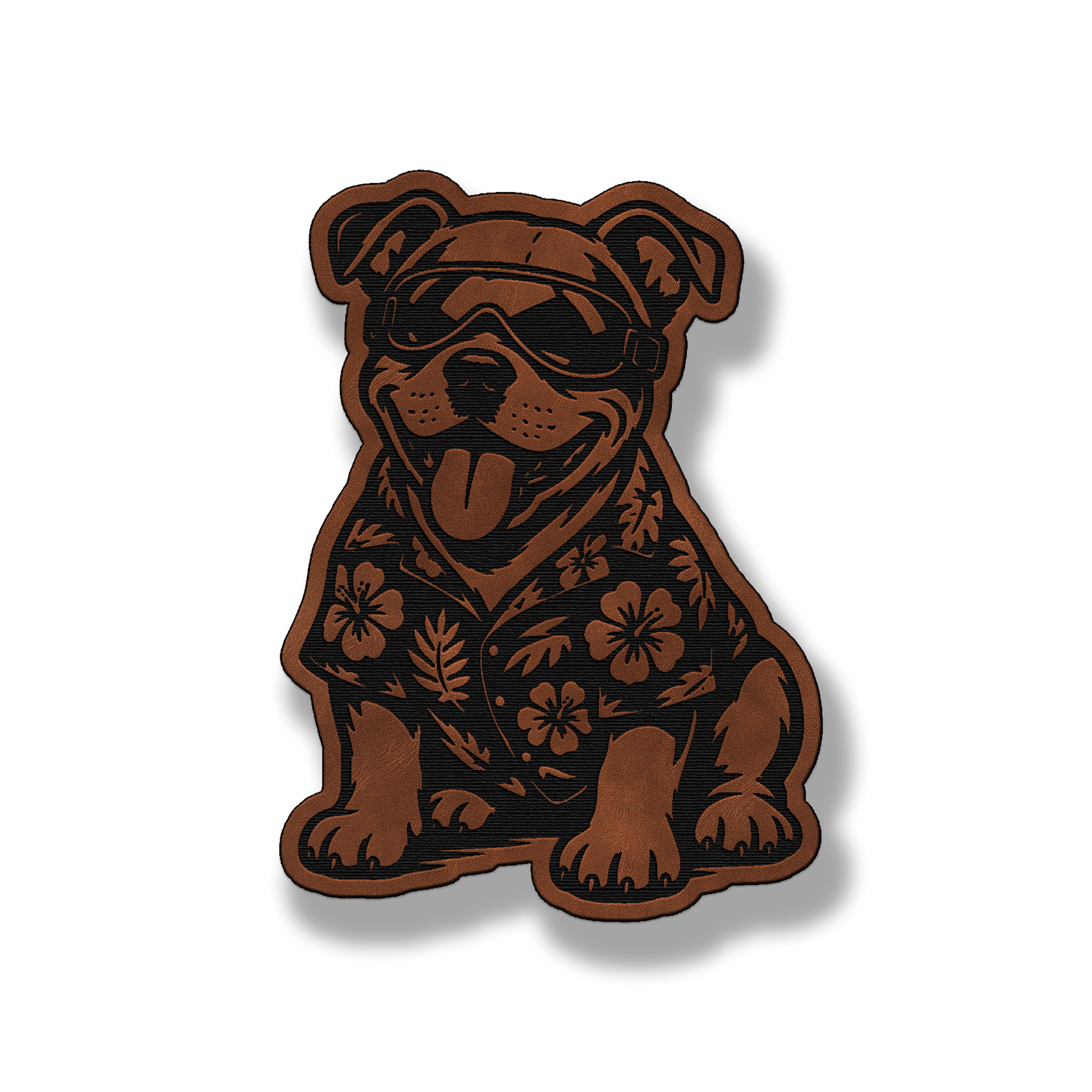 Beach Pitbull dog leatherette morale patch in saddle chestnut