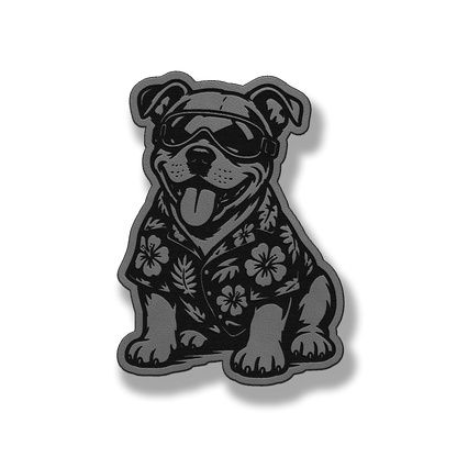 Beach Pitbull dog leatherette morale patch in classic gray