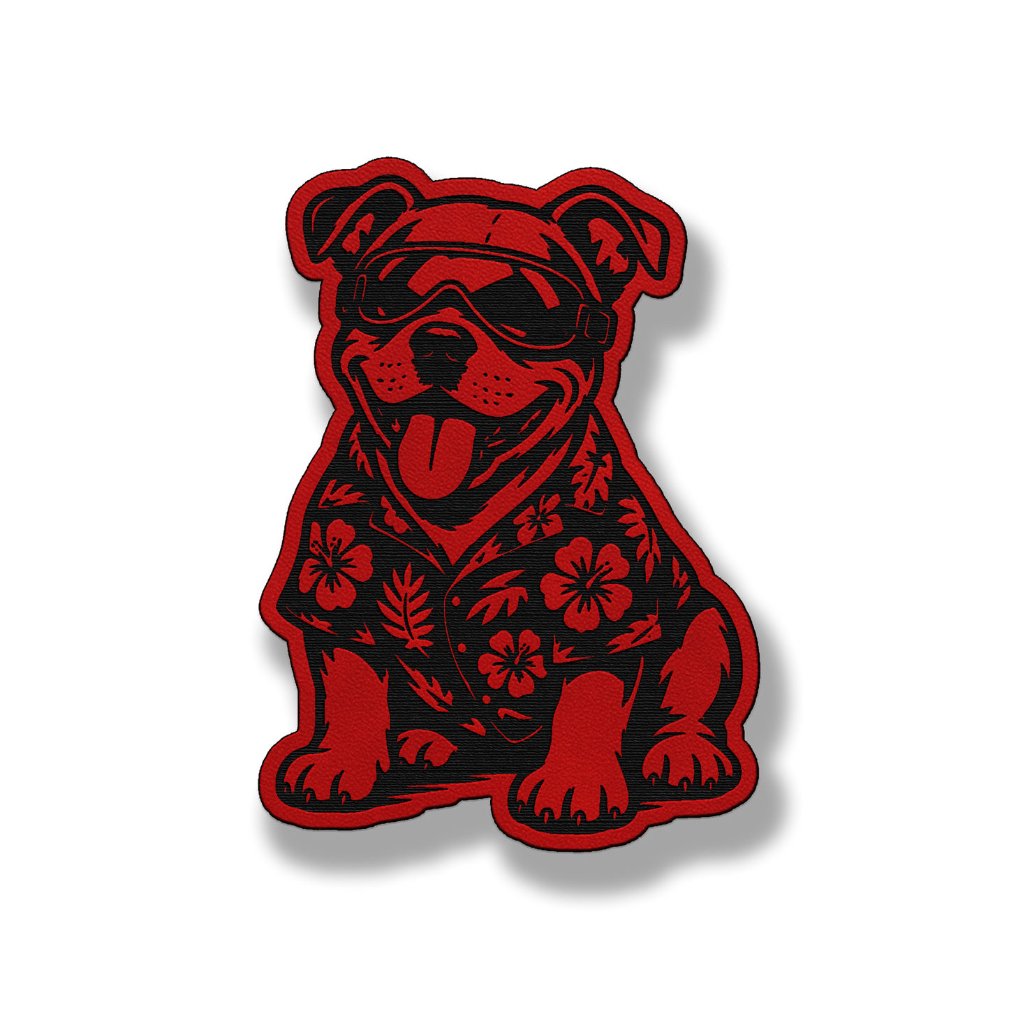 Beach Pitbull dog leatherette morale patch in classic red