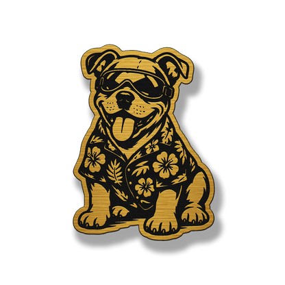 Beach Pitbull dog acrylic morale patch in gold