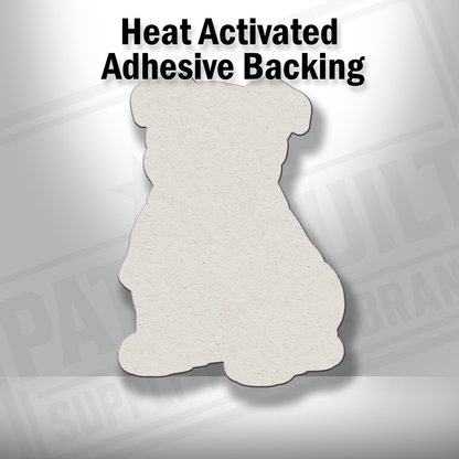 Heat-activated adhesive backing shown on Beach Pitbull dog patch