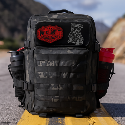 Beach Pitbull dog patch mounted on a tactical backpack
