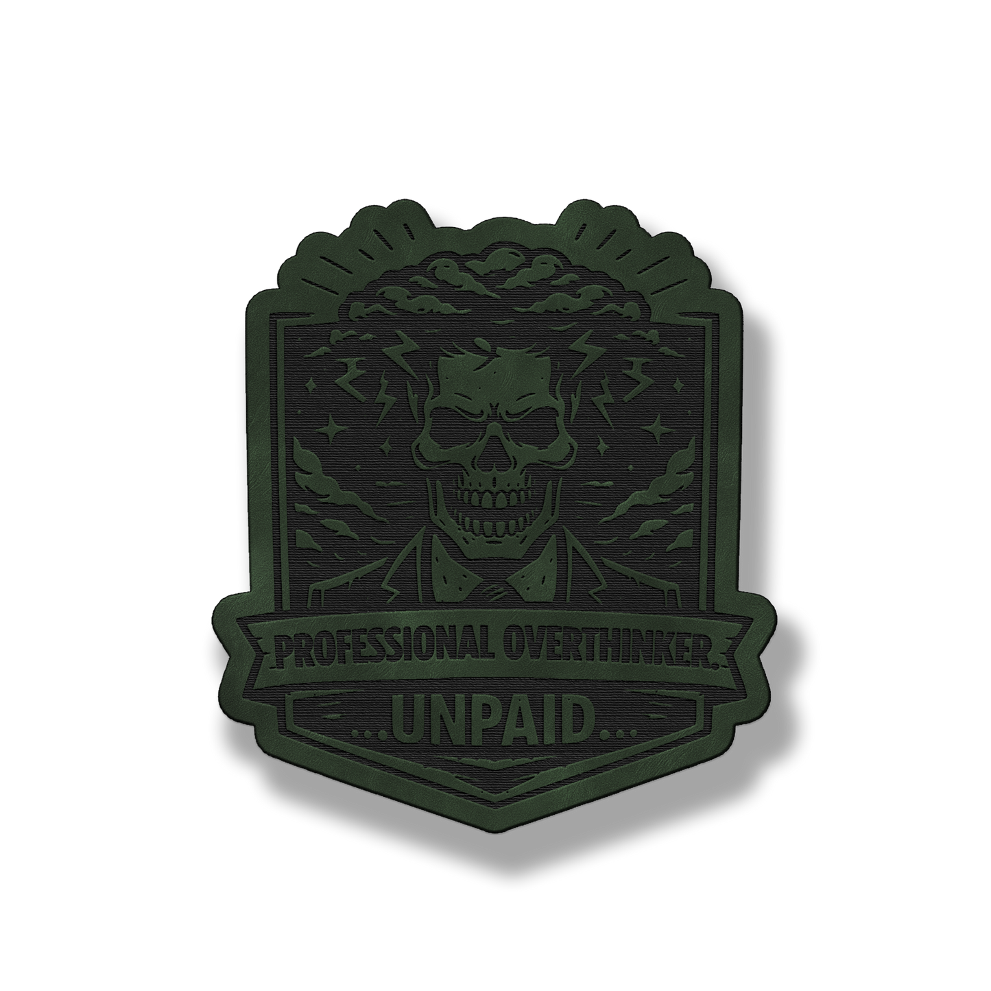 Professional Overthinker Unpaid Skull Patch – Leatherette Morale Patch