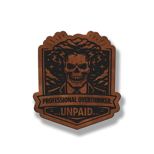 Professional Overthinker Unpaid Skull Patch – Leatherette Morale Patch