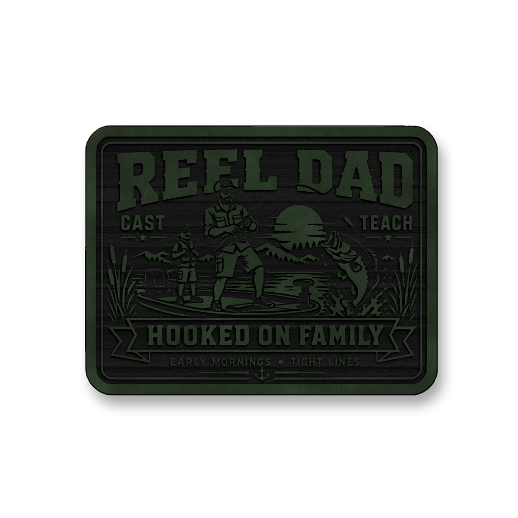 Reel Dad Hooked On Family – Leatherette Morale Patch