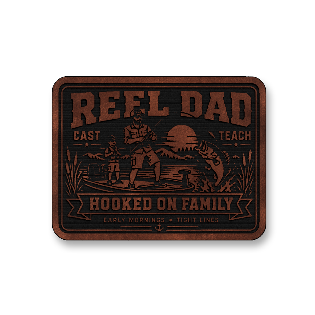 Reel Dad Hooked On Family – Leatherette Morale Patch