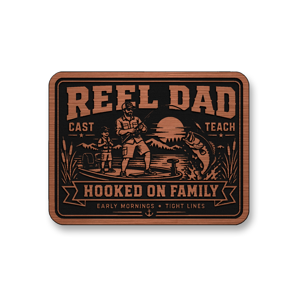 Reel Dad Hooked On Family – Leatherette Morale Patch
