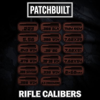 Rifle Caliber Velcro® Patch Tags (17 Caliber Options) – Sticky Loop Mount Included