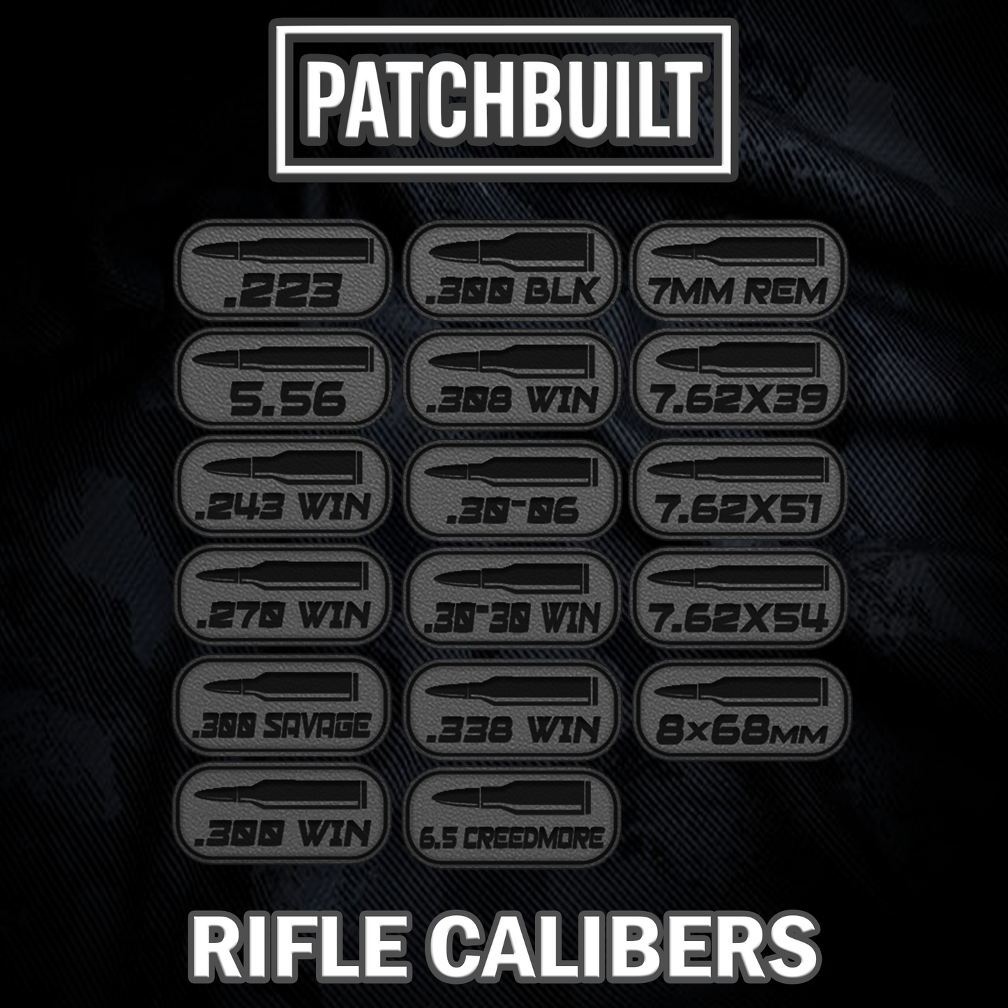 Rifle Caliber Velcro® Patch Tags (17 Caliber Options) – Sticky Loop Mount Included